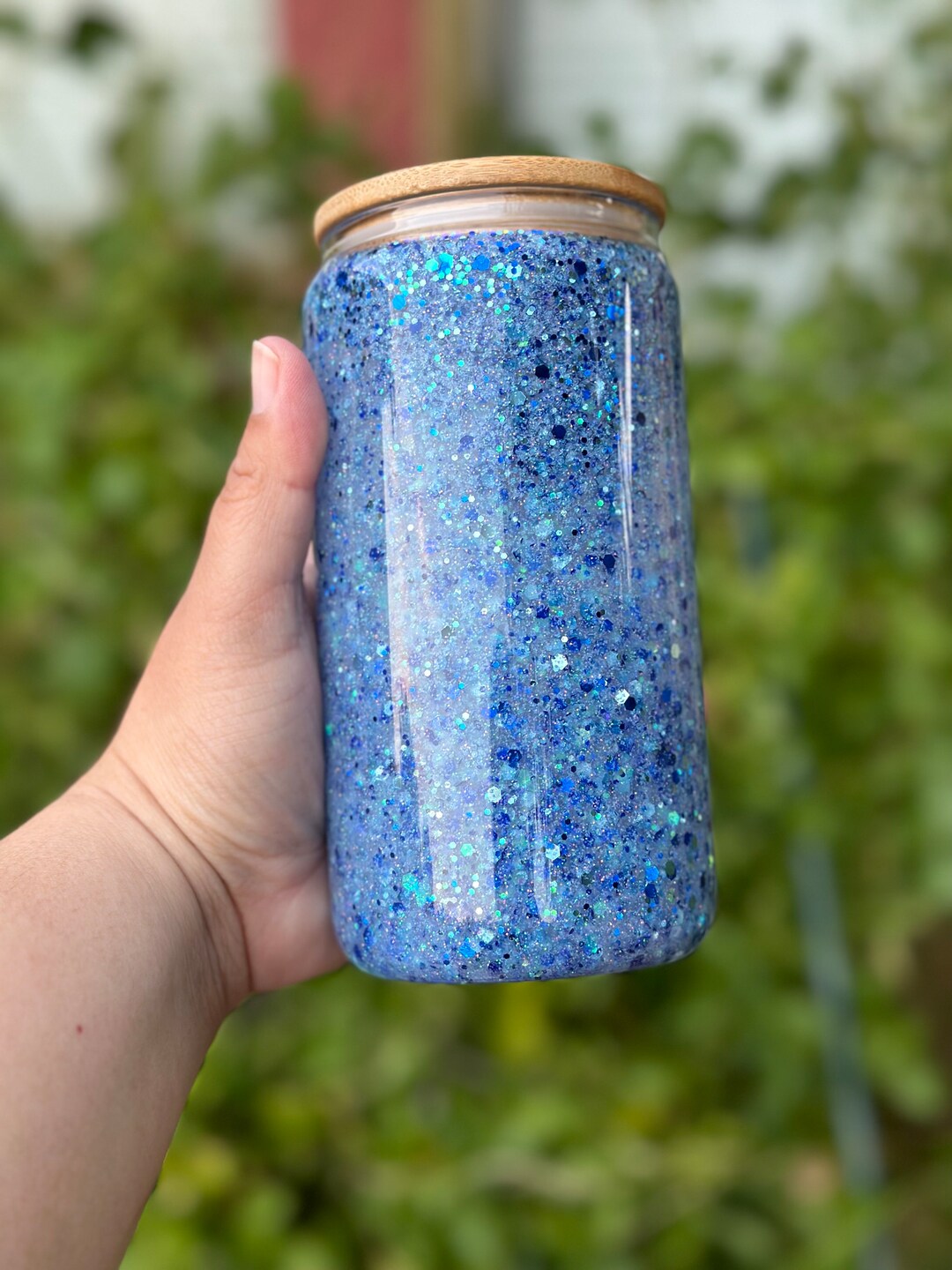 Blue Glitter Glass Snow Globe Tumbler, Glass Glitter Snow Globe Tumbler