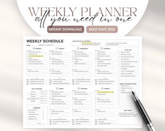 2026 Printable Ultimate Weekly Planner: Meal & Habit Tracker (Undated PDF)