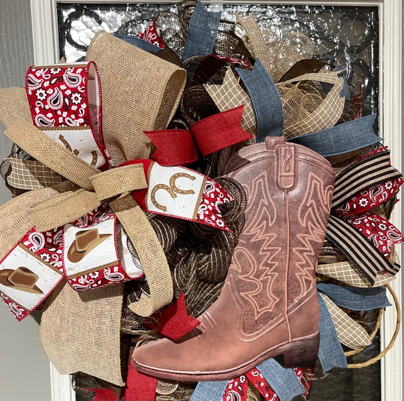 Cowboy Boot Wreath for Your Door Bandana Boot Wreath Decor - Etsy