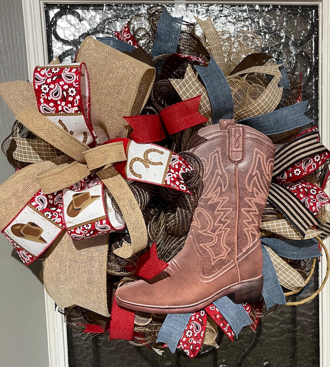 Cowboy Boot Wreath for Your Door, Bandana Boot Wreath Decor, Desert