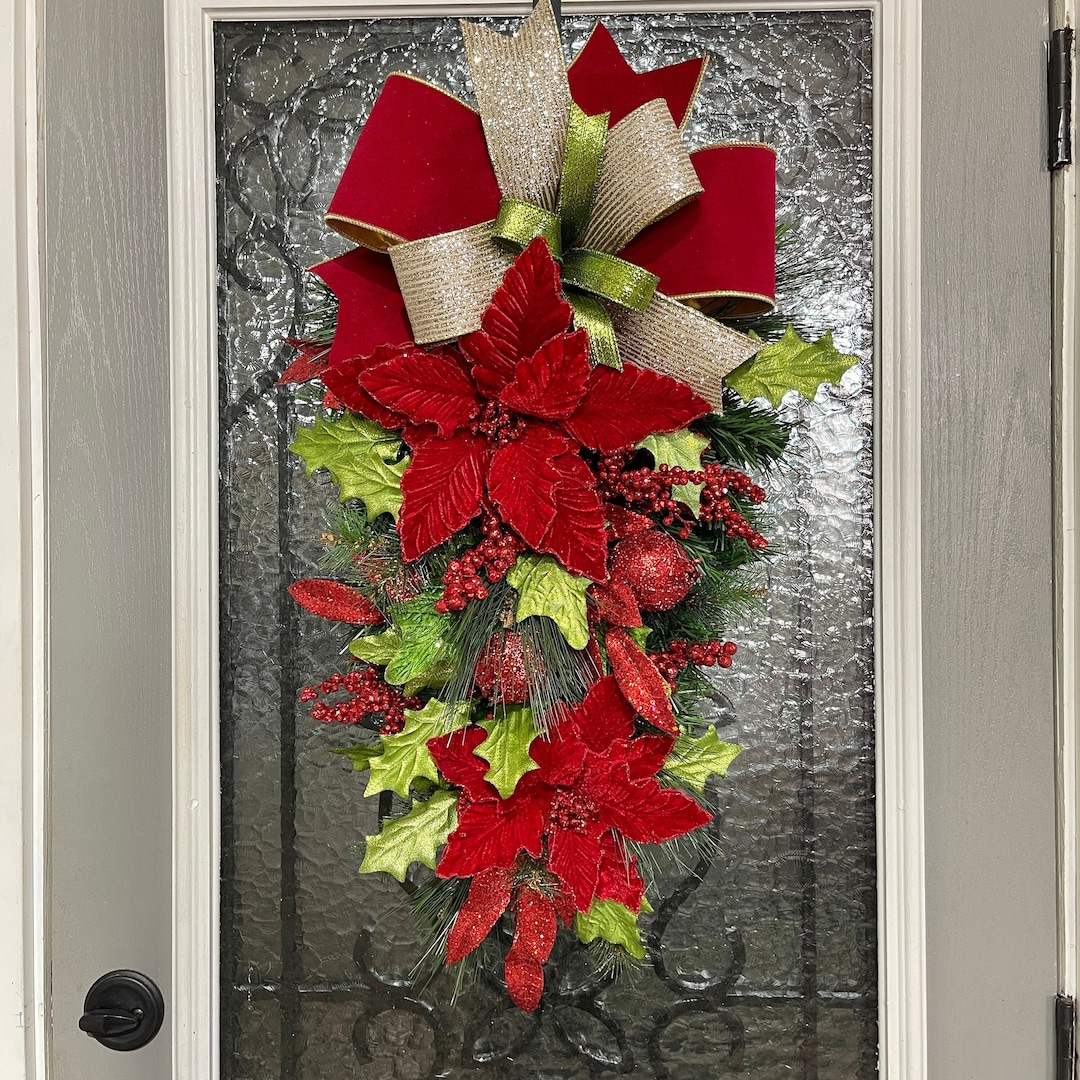 Christmas Poinsettia Swag Wreath, Red and Gold Poinsettia Swag - Etsy