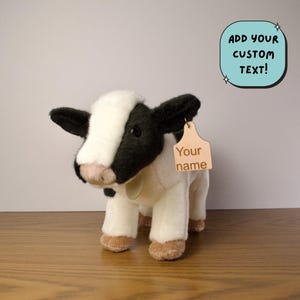 Personalized Standing Holstein Cow Plush with cow tag, Western gifts, Anniversary gifts, Laser engraved