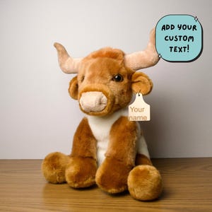 Personalized Longhorn Plush, Custom Laser Engraved Tag