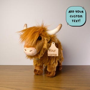 Personalized Standing Highland Cow Plush with cow tag, Western gifts, Anniversary gifts, Laser engraved