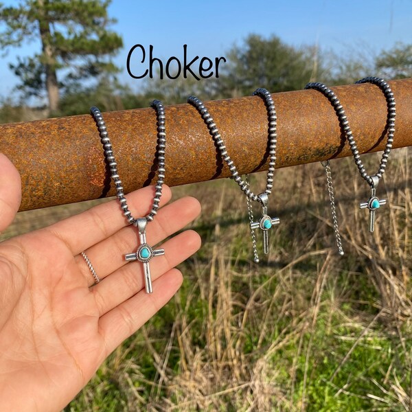 Cross Choker, Pearl Choker, Western Choker, Western Jewelry