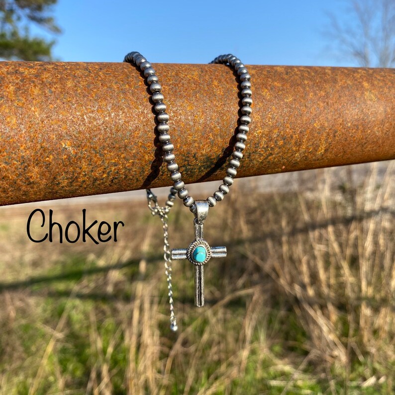 Cross Choker Faux Navajo Pearl Choker Etsy