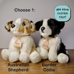 Personalized Dog plush with Collar, Australian Shepherd, Border Collie Plush, Laser engraved