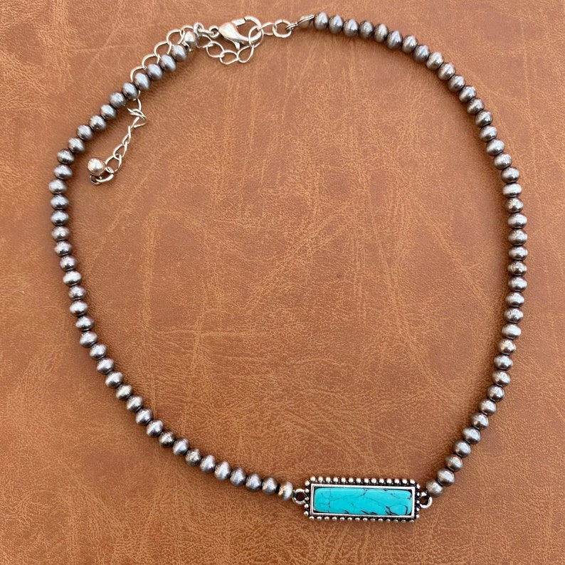 Faux Turquoise Pearl Choker, Western Jewelry, Western Choker 