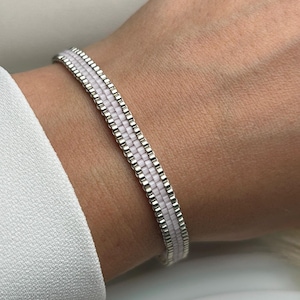 Pale Pink Satin Beaded Bracelet, White Gold Silk Cord, Bridesmaid Gift, Wedding Jewelry, Romantic Gift for Her, Summer Bracelet