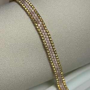 Pink Blush Beaded Bracelet, Gold Satin Cord, Dainty Summer Jewelry, Bridesmaid Gift, Minimalist Bracelet, Gift for Her, Wedding Accessory