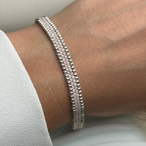 Blush Pink Beaded Bracelet, White Gold Satin Cord, Dainty Wedding Jewelry, Bridesmaid Gift, Minimalist Bracelet, Gift for Her