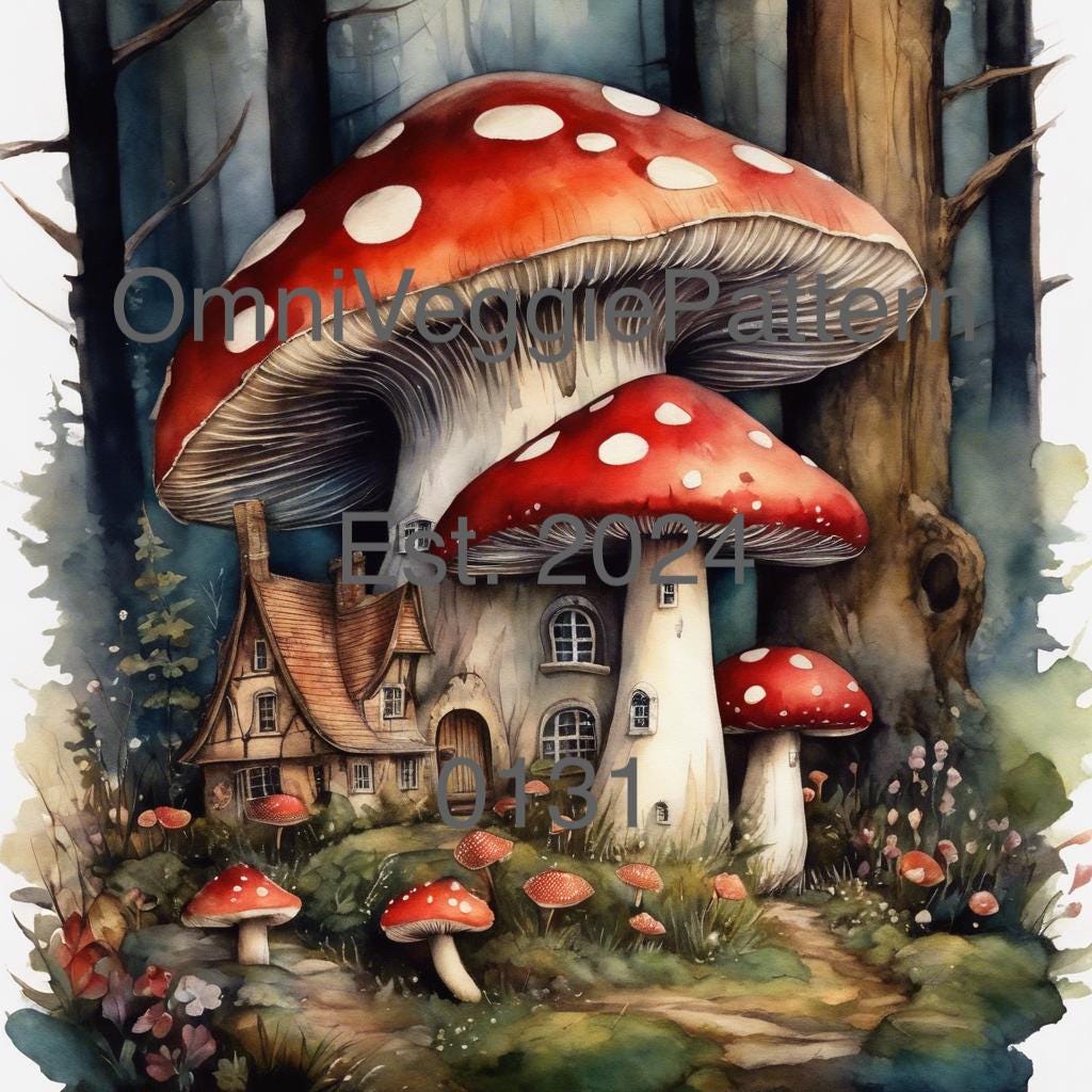 Fairy Forest Toadstool Printable Paint Decoupage Pattern Home Decor