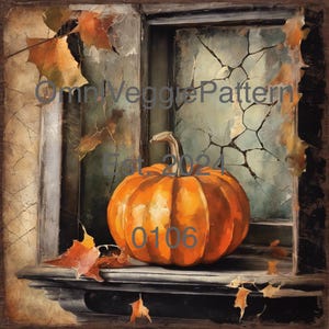 Patrón de calabaza para decoupage, pintura, imprimible, decoración del hogar, arte de pared, tarjetas, papel, manualidades, diario, efímera, técnica mixta, diseño de Halloween 0106