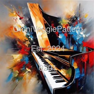 Patrón de decoupage con pintura imprimible de arte moderno de piano, decoración del hogar, arte de pared, tarjetas, papel, manualidades, diario, efímera, técnica mixta 0201