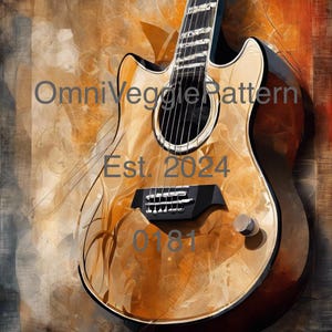 Patrón de decoupage para pintura imprimible de arte moderno clásico de guitarra, decoración del hogar, arte de pared, tarjeta, papel, manualidad, diario, efímera 0181