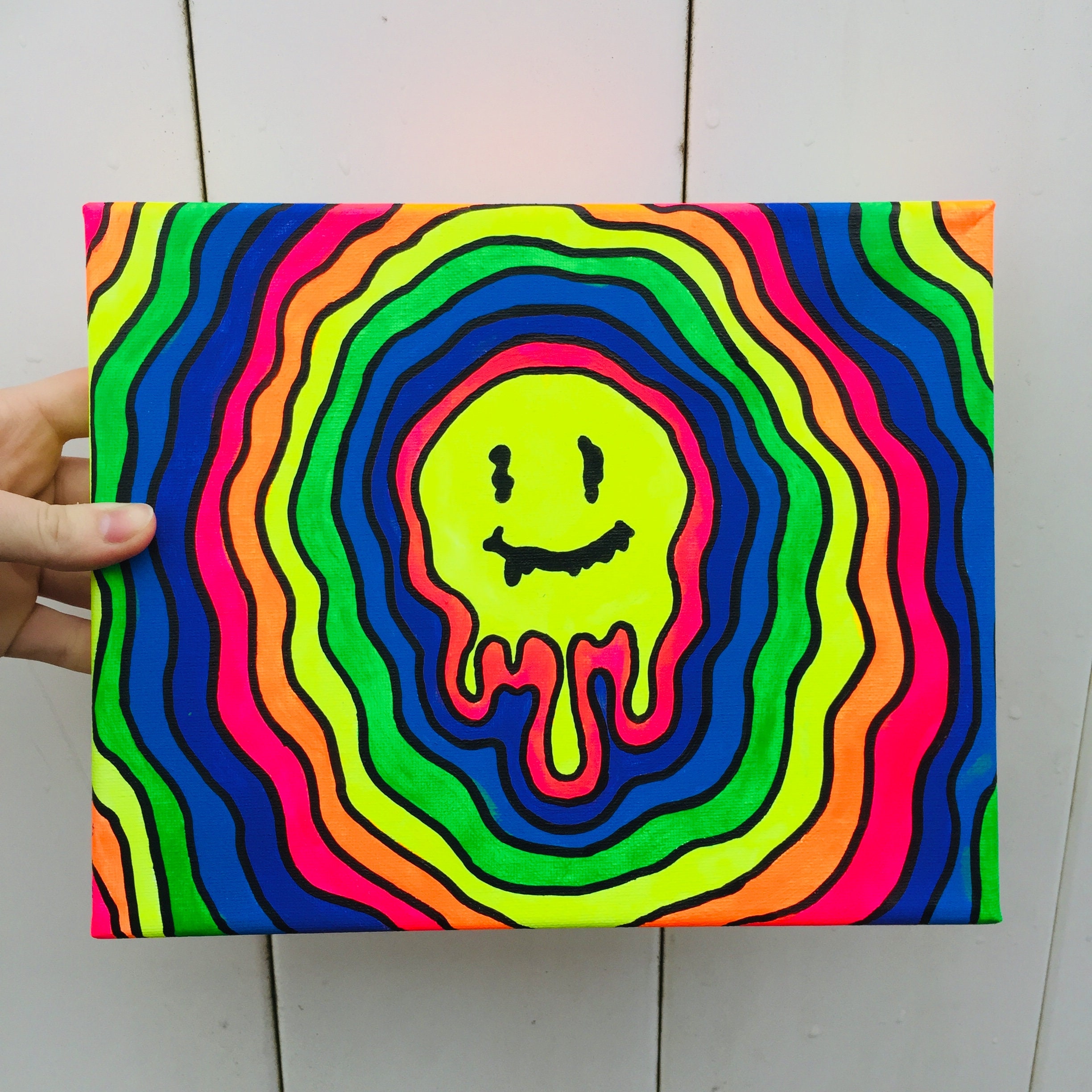 Drippy Smiley Face Neon Acrylic Painting | Etsy