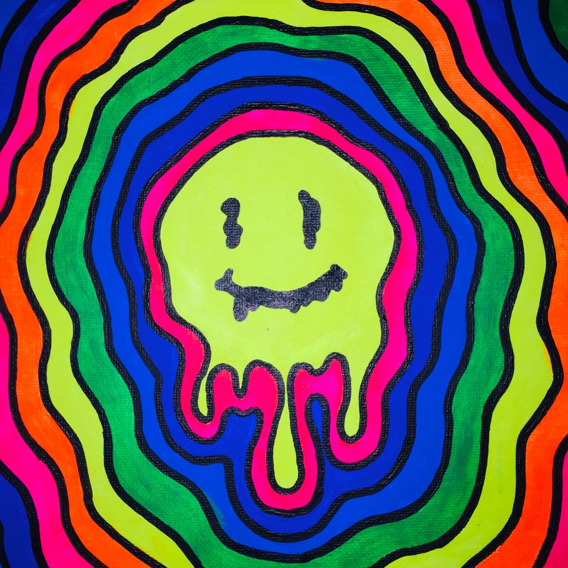 Drippy Smiley Face Neon Acrylic Painting Etsy
