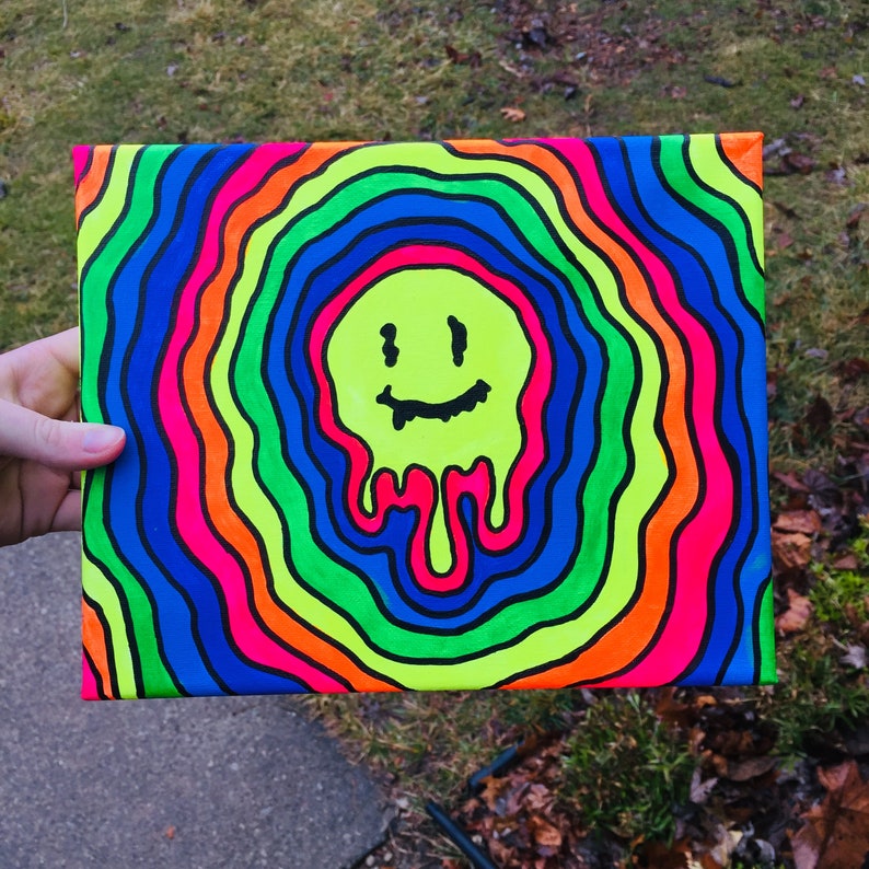 Drippy Smiley Face Neon Acrylic Painting | Etsy