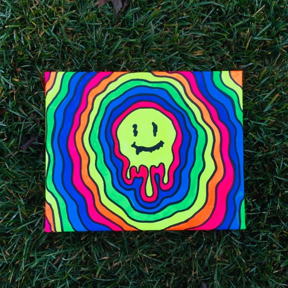 Drippy Smiley Face Neon Acrylic Painting | Etsy