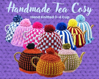 Knitted Tea Cosy, 3-4 Cup Teapot, Bright Colours, Hand Knitted