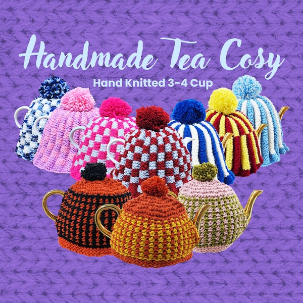 Knitted Tea Cosy, 3-4 Cup Teapot, Bright Colours, Hand Knitted