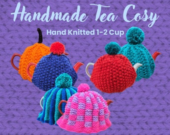 Knitted Tea Cosy, 1-2 Cup Teapot, Bright Colours, Hand Knitted