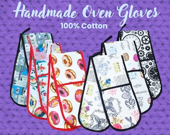 Double Oven Gloves, Decorative Material, 100% Cotton, Handmade, Homeware