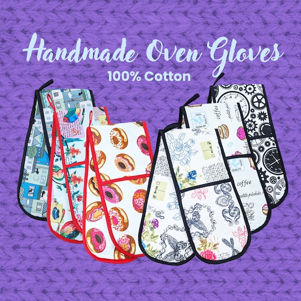 Double Oven Gloves, Decorative Material, 100% Cotton, Handmade, Homeware