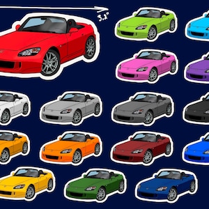 May include: A set of 15 car stickers featuring a red, white, gray, light blue, green, black, orange, maroon, yellow, and dark blue convertible sports car. The stickers are 3.5 inches wide and 1.8 inches tall.