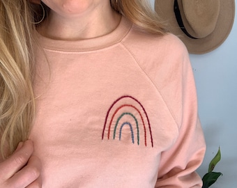 Boho Rainbow Unisex Terry Sweatshirt, Spring Rainbow Light Pink Crewneck, Blush French Terry Lightweight Pullover, Valentines Gift for Her