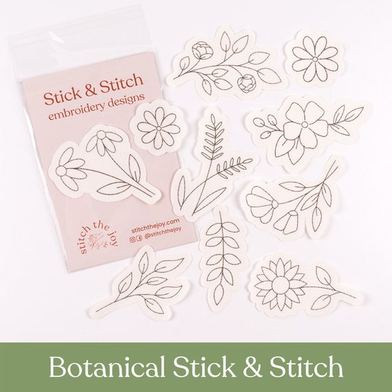 Stick and Stitch Embroidery Patterns, Water Soluble Patterns for Clothing,  Stick on Floral Embroidery Designs, Botanical Embroidery Patterns 