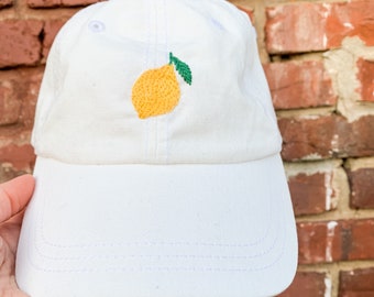 Lemon Dad Hat, Hand Embroidered Cap, Minimalist Embroidery Hat, Gift for Girls, Christmas Gift for Her