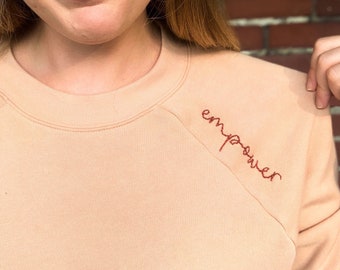 Empower Crewneck, Hand Embroidered, Cropped Sweater for Women, feminist sweatshirt, Bella Canvas Pullover, Embroidery Gift For Her