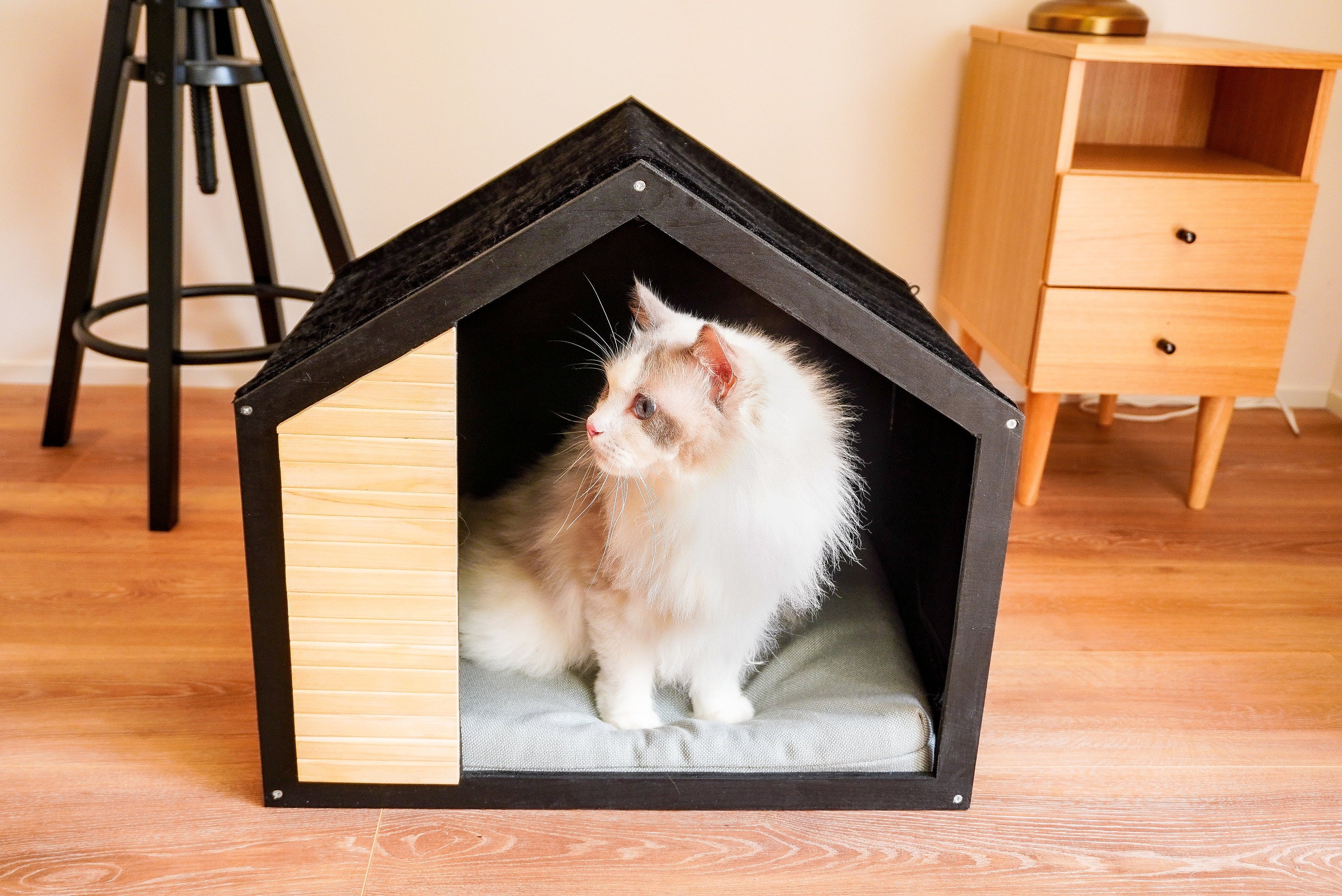 Chenil Moderne en Bois Pour Chats, Meubles Animaux de Compagnie Design, Magnifique Cadeau Chien, Mai