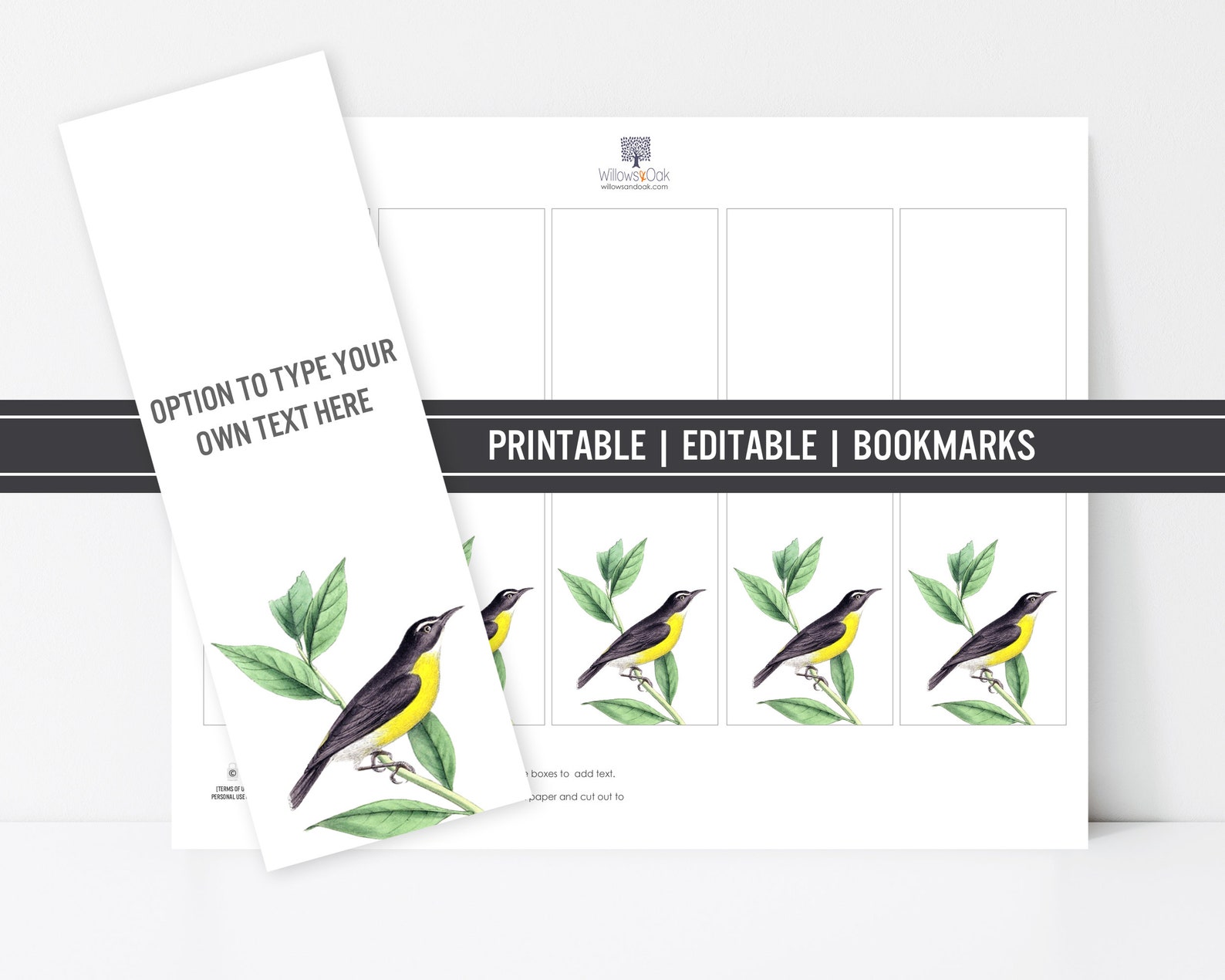 Bookmarks Vintage Bird Editable Printable PDF File Etsy