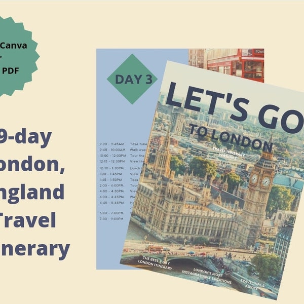 Nine Day London, England Travel Itinerary, Printable, Editable in Canva, Travel Itinerary, Travel to London, Digital Template Download