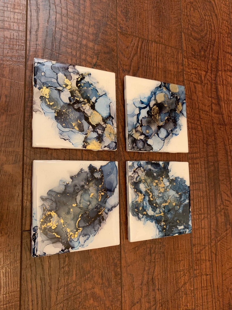 Blue Alcohol Ink Coasters