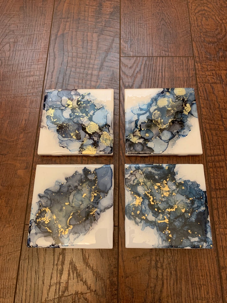Blue Alcohol Ink Coasters