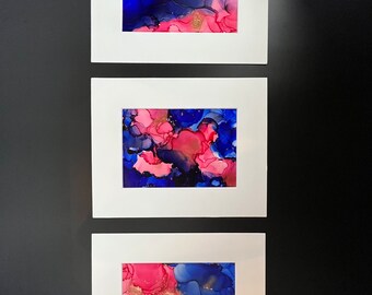 Electric Cotton Candy Alcohol ink 5x7 Trio