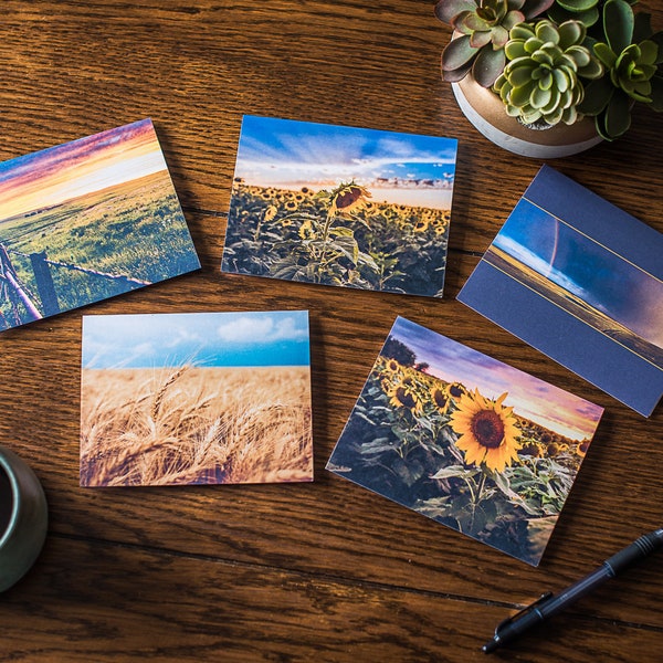 Kansas notecard collection, Sunflower cards, Flinthills photo cards, prairie notecards, wheat notecards, notecard gift, stationery