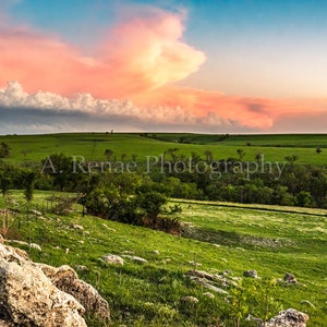 Storm in the flint hills of Kansas, sunset prairie landscape print, Kansas colorful sunset print, Country landscape wall art photography