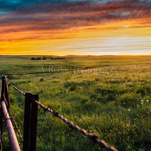 Sunset in the flint hills of Kansas, Prairie Landscape fine art print, Kansas colorful sunset print, Country landscape wall art photography
