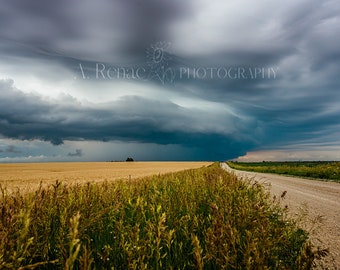 Kansas Storm Photography Print: Wheat Field Landscape Canvas Art