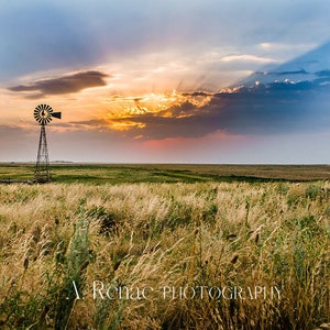 Kansas Sunset Windmill Photo: Prairie Landscape Wall Art