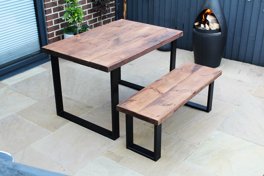 Outdoor Dining Table Rustic Wooden Garden Table and Benches Etsy