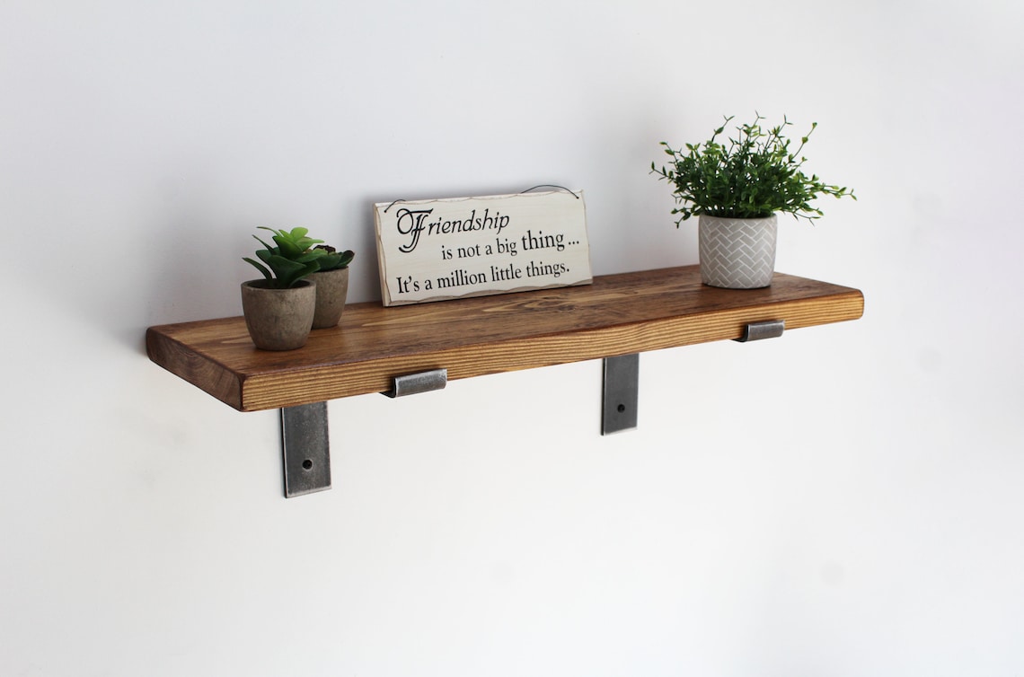 Rustic wooden Shelves with Metal Wall Brackets Handcrafted Etsy
