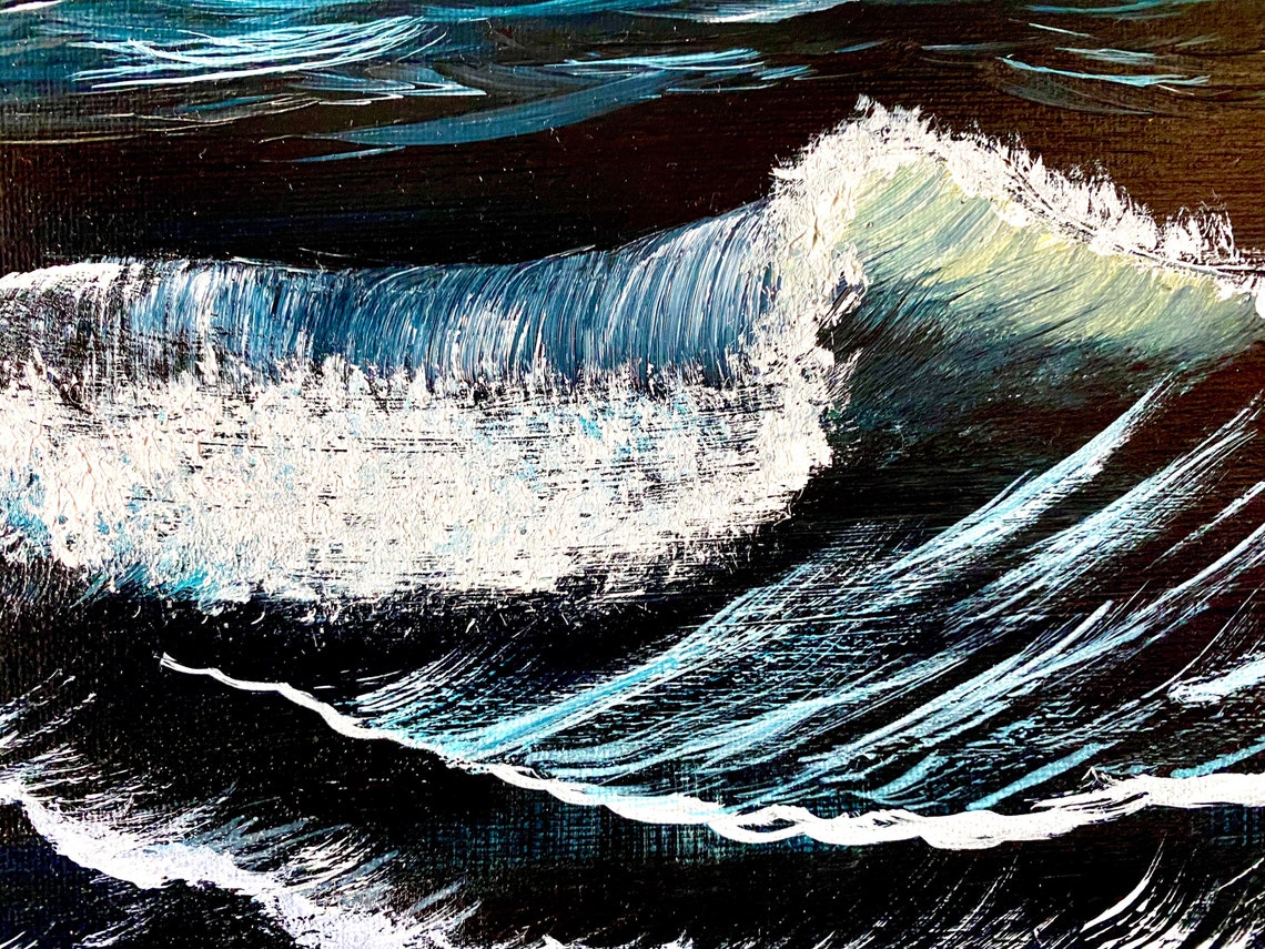 Seascape Bob Ross Style Beach Painting Nautical Art Ocean Etsy