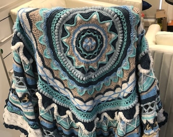 Tapis/couverture/jeté mandala d'hiver carré au crochet