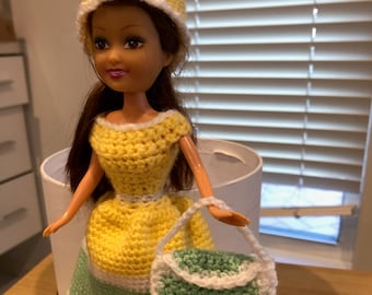 Crochet Doll Dress Pattern, Hat and Bag, Barbie Clothes (PDF Pattern) Digital Download