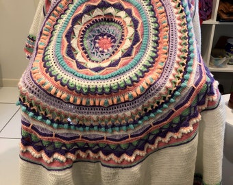 Spring Mandala Crochet Pattern, Throw Blanket Rug (PDF Pattern Digital Download) )